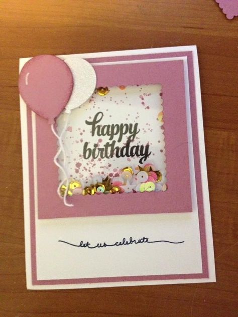 Birthday shaker card - Tracy Jacobs Shaker Cards Tutorial, Kartu Ulang Tahun Diy, Happy Birthday Cards Handmade, Happy Birthday Cards Diy, Beautiful Birthday Cards, Unique Birthday Cards, Birthday Card Craft, Simple Birthday Cards, Girl Birthday Cards