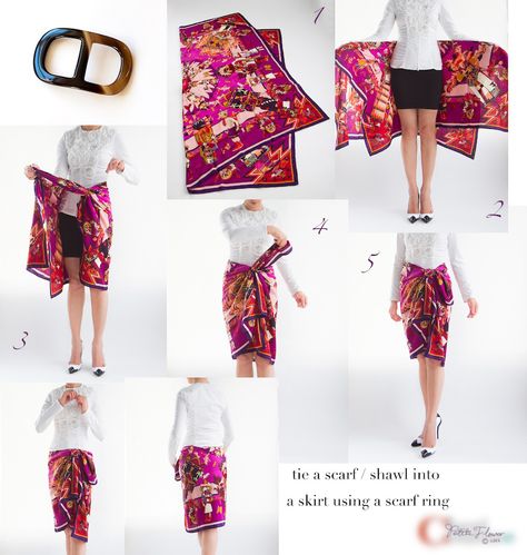 shawl skirt 1 Ruffled Shawl, Shawl Skirt, Ways To Tie A Scarf, Model Dress Kebaya, Convertible Clothing, Tie A Scarf, Ways To Wear A Scarf, Scarf Outfit, Batik Fashion