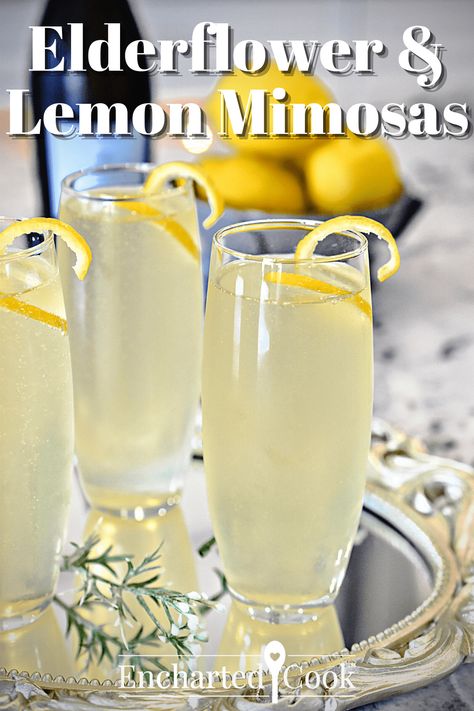 Elderflower and Lemon Mimosas are light and refreshing cocktails with a soft floral bouquet. So delicious for brunches and warm afternoons! Special tips and step-by-step instructions are included in this simple cocktail recipe. Lemon Champagne Cocktail, Lemon Elderflower Cocktail, Lemon Mimosa, Bubbly Cocktails, Elderflower Cocktail, Vegan Apps, Mimosa Cocktail, Breakfast Cocktails, Simple Cocktail