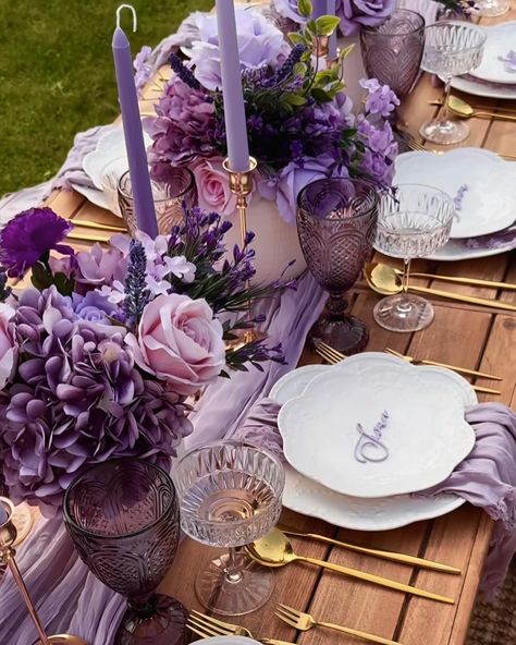 We really lilac you! 💜 This simply iconic spread was for a bridal shower 💍🚿 #wedding #brideinspiration #2025bride #bridetobe #inspo #centrepieces #weddingday #weddingdress #weddinginspiration #weddinginspo #weddingvenue #weddingflowers #flowers #bridalbouquet #bride #florist #weddingday #weddingdress #flowerbouquet #luxurywedding #weddingdecor #love #flowers #luxuryweddingdecor #destinationwedding #flowerarrangement • #reels #daily #explore #explorepage SEO FLOWERS Luxury Wedding Stylist | ... Violet Table Setting, Lilac Table Setting Wedding, Purple Dinner Party, Lilac Wedding Theme, Purple Table Decorations, Lilac Wedding Themes, Lavender Birthday, Lavender Wedding Theme, Fiesta Decor