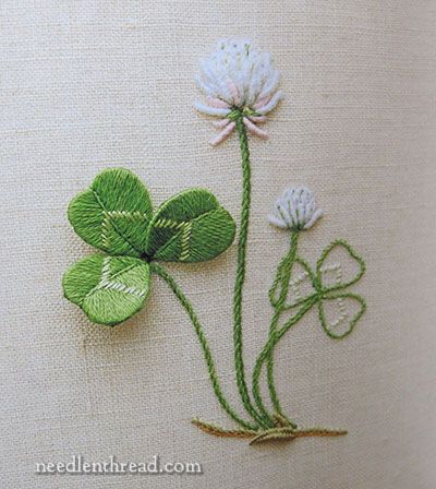 learning stumpwork | And my goodness, the flowers just jump off the page! They look so real ... Shamrock Embroidery Patterns, Shamrock Embroidery, Heritage Quilt, Brazilian Embroidery Stitches, Crewel Embroidery Kits, Embroidery Patterns Vintage, Learn Embroidery, Pola Sulam, Brazilian Embroidery