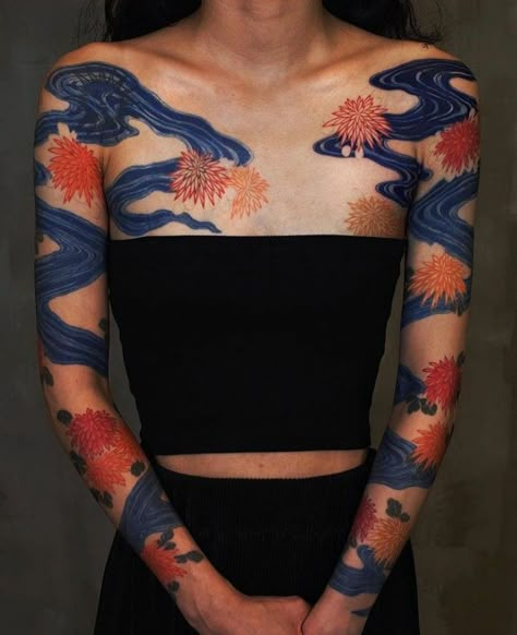 Traditional Moon, River Tattoo, 42 Tattoo, Sleeve Tattoo Ideas, Chinese Tattoo, Japanese Sleeve Tattoos, Japanese Sleeve, Best Sleeve Tattoos, Traditional Tattoos