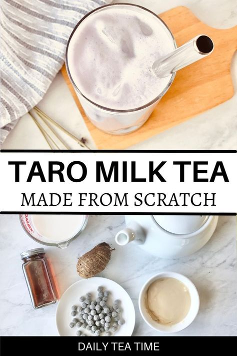 Taro Tea Recipe, Taro Drink Recipe, Taro Milk Tea Recipe, Taro Smoothie, Milk Tea With Boba, Bubble Tea Recipes, Taro Recipes, Milk Tea Recipe, Taro Bubble Tea