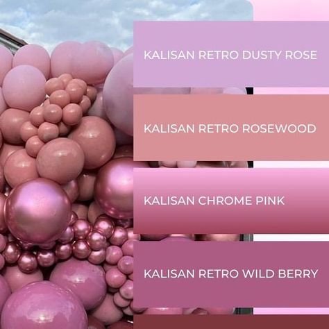 Party & Event Inspiration by Annie Harutoonian on Instagram: "SHOP these colours via link in bio 🎀 and don’t forget to use the code TECUSA for 20% off if you are shopping from the USA 🇺🇸 Balloon wall by @loonyblunes 🎀Kalisan Retro Dusty Rose 🎀Kalisan Retro Rosewood 🎀Kalisan Chrome Pink 🎀Kalisan Retro Wild Berry 🎀Kalisan Burgundy 🎀Kalisan Chrome Burgundy 🎀Kalisan Plum #theeventcollectivex #kalisanballoons" Rose Pink Color Combinations, Kalisan Balloon Color Chart, Kalisan Balloons Colors, Kalisan Balloons, Balloon Therapy, Halloween Balloons Decorations, Chrome Pink, Party Balloons Diy, Party Design Ideas