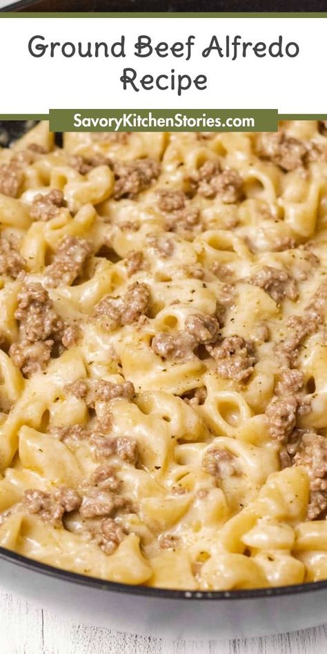 Satisfy your cravings with this mouthwatering Ground Beef Alfredo Recipe! Featuring savory ground beef and a luscious cream sauce, this dish is a standout among Ground Beef Recipes. Serve it over your favorite pasta for a hearty meal that's ready in no time. Perfect for a family dinner! Ground Beef Alfredo Pasta, Beef Alfredo Pasta, Ground Beef Alfredo, Beef Alfredo, Creamy Ground Beef, Dinners Simple, Alfredo Recipe, Family Feast, Cheesy Sauce