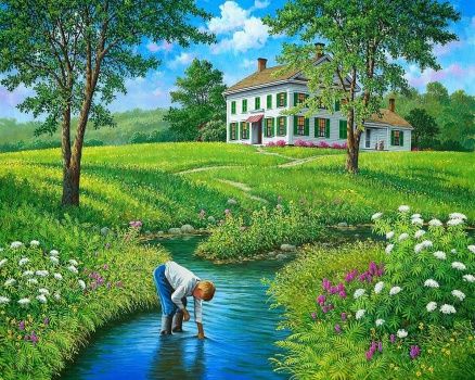 Jigsaw Puzzle | Day of Discovery | 80 pieces | Jigidi Farm Paintings, Farm Art, Country Art, Fantasy Landscape, Country Life, Sign Art, Beautiful Paintings, Beautiful Landscapes, Landscape Art