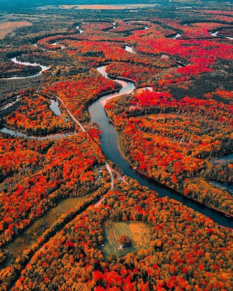 Beautiful crimson tides along the banks of Goulais River in Northern Ontario, Canada. Sault Ste Marie Ontario, Sault Ste Marie, Northern Ontario, Aerial Photos, Canada Photos, Drone Pilot, Scenery Pictures, Drone Photos, Natural Phenomena