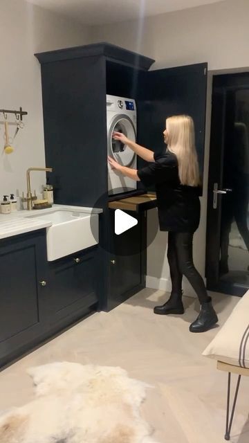 Kirsty Gore on Instagram: "A little tour of the utility for you🥰 I don’t think I’ve done a full tour in here. Once the insides of my cupboards are tidy I’ll do a little tour inside them too😂-which actually might never happen 😂 • Ad/ we also decided to order the matching dryer from @ao to match our washing machine! We love it! It’s the Bosch Series 6 Wifi Connected 9Kg Heat Pump Tumble Dryer- it’s a shame I have doors on these as they look so lovely together. Not only do they match in looks and capacity though, but they can also link to my WiFi, letting me control the dryer from my phone🙌🏻so i can always fit the washing round my busy life😩😂It also comes with a 5 year manufacturer warranty which is awesome too Hope you enjoy the tour and I’ll pop a swipe up on my stories if you want m Washing Machine Tumble Dryer Cupboard, Cupboard For Washing Machine And Dryer, Dryer On Top Of Washing Machine, Tumble Dryer Cupboard, Pantry With Washer And Dryer, Laundry Cupboard Ideas, Boiler Cupboard Ideas, Laundry Cabinet Ideas, Washing Machine Cupboard