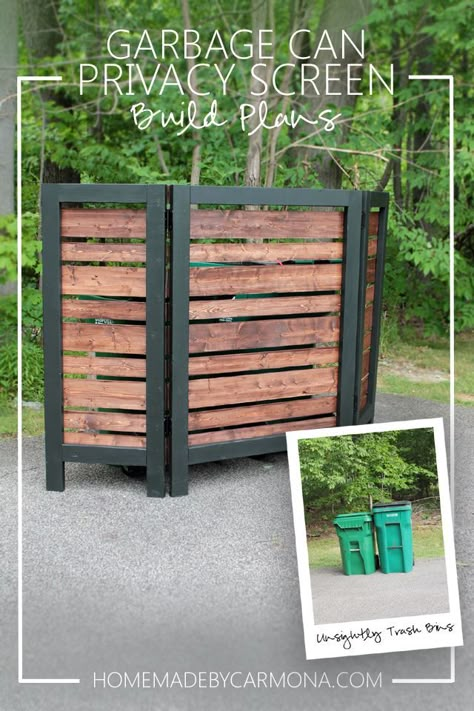 Learn to build a chic modern privacy screen to hide unsightly outdoor appliances and trash cans. Easy and stylish! Hide Trash Cans, Patio Screen, Diy Privacy Screen, Outdoor Privacy Screen, Outdoor Appliances, Privacy Screen Outdoor, Outdoor Privacy, Homestead Survival, Salou