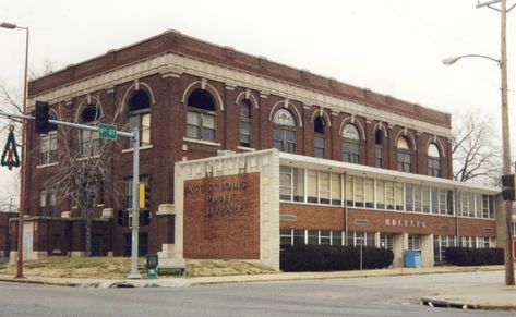 Elks Club/East St. Louis Public Library | 409 N. 9th Street (Jan 2002) - The old East St. Louis Public Library stands at 9th Street and Martin Luther King Drive. Originally home to the Elks Club, it was later converted to public use and given a front addition in the 1960s.  Today it stands abandoned, replaced by a cheerful new building on the southeastern edge of town.  Link: Elks Club at Ecology of Absence | Built St. Louis East St Louis, New Building, Martin Luther, East Side, Martin Luther King, Route 66, Saint Louis, Abandoned Places, Public Library