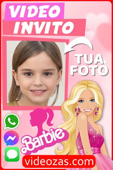 Visita VIDEOZAS.COM e prova questo Nuovo modello di VIDEO INVITO BARBIE per la tua FESTA DI COMPLEANNO. Crea online questo biglietto d'auguri per la tua BARBIE PARTY!!! Puoi personalizzare tutti i testi e includere 2 FOTO della festeggiata. Modifica questa carta animata di BARBIE KEN e dei suoi amici per inviarla tramite WhatsApp Messenger o IMessage Party Video, Barbie Ken, Video Invitation, Barbie Party, Barbie And Ken, 2 Photos, Birthday Girl, Digital Invitations, New Model