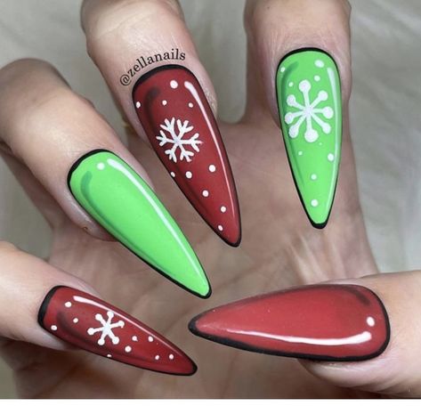 Dinosaur Christmas Nails, Elf Movie Nails, Christmas Pop Art Nails, Elf On The Shelf Nails, Green Grinch Nails, The Grinch Nails Acrylic, Easy Grinch Nails, Grinch Nails Designs Easy, Christmas Movie Nails