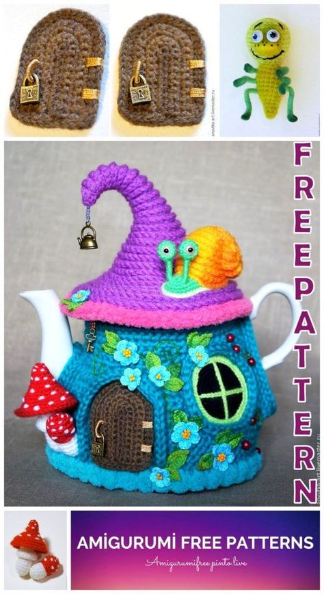 Amigurumi Teapot Fairytale House Free Crochet Pattern Tea Cosy Crochet, Tea Cosy Pattern, Tea Cozy Pattern, Crochet Tea Cozy, Teapot Cozy, Crochet Fairy, Confection Au Crochet, Crochet Geek, Tea Cosy