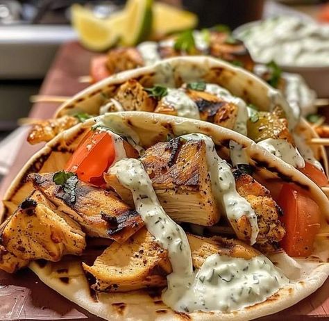 Mediterranean Kitchen Recipes | Mediterranean Chicken Gyros with Creamy Feta Tzatziki 🥙🐓 | Facebook Feta Tzatziki, Recipes Mediterranean, Creamy Feta, Mediterranean Kitchen, Chicken Gyros, Mediterranean Chicken, The Chicken, Kitchen Recipes, Chicken Breast