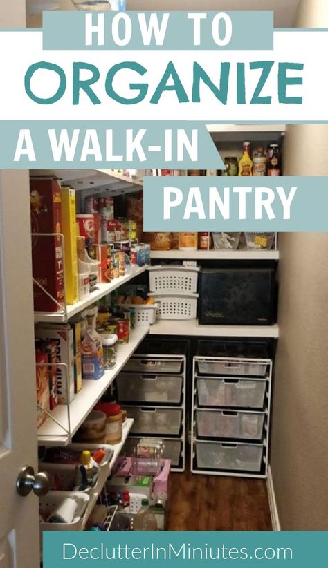 Pantry Organization Dollar Store, Small Walk In Pantry, Pantry Organization Ideas Shelves, Pantry Closet Organization, Walk In Pantry Ideas, No Pantry Solutions, Small Pantry Organization, Organizing Kitchen, Makeover Kitchen