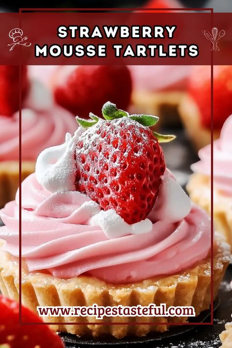 Delightfully creamy and refreshing, these Strawberry Mousse Tartlets feature a crispy tart shell filled with a luscious strawberry mousse made from fresh strawberries and mascarpone cheese. Perfect for any occasion, they are both visually appealing and delicious! Strawberry Mousse Filling, Tart Shells Filling, Mini Tart Recipes, Mousse Filling, Strawberry Mousse, Mini Tart, Tart Shells, Strawberry Puree, Mascarpone Cheese