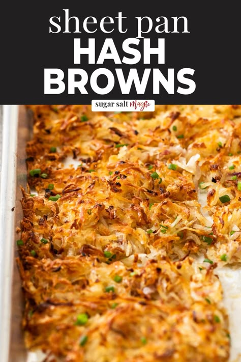 These homemade sheet pan hash browns, made from scratch, are perfectly crisp on the outside and tender in the middle. They’re loaded with flavour from cheese and onion too. Sheet Pan Hashbrowns, Homemade Hashbrowns, Simply Potatoes, Cheesy Hashbrowns, Crispy Hashbrowns, Frozen Potatoes, Fresh Potato, Shredded Potatoes, Cheesy Mashed Potatoes