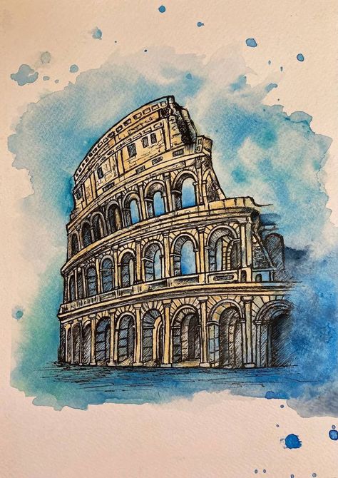 Colosseum Watercolor, Architecture Drawing Sketchbooks, Watercolor Architecture, Pen Art Drawings, Architecture Design Sketch, Architecture Concept Drawings, Architecture Drawing Art, Architecture Painting, 수채화 그림