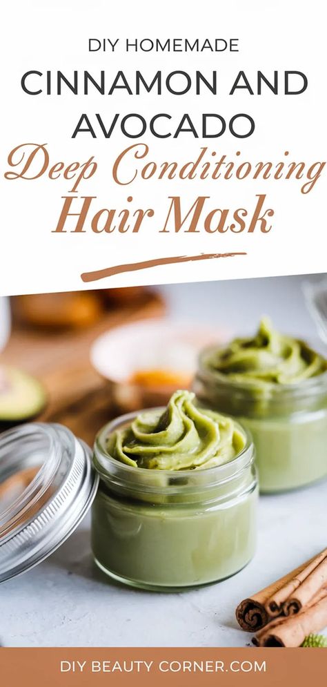 DIY Cinnamon & Avocado Hair Mask for Nourished Locks Diy Hair Moisture Mask, Avacado Hair Mask, Easy Homemade Hair Mask, Home Made Conditioner For Hair, How To Deep Condition Hair, Diy Hair Mask For Soft Silky Hair, Hair Mask Recipe Diy, Diy Hair Growth Recipes, Diy Deep Conditioning Hair Mask