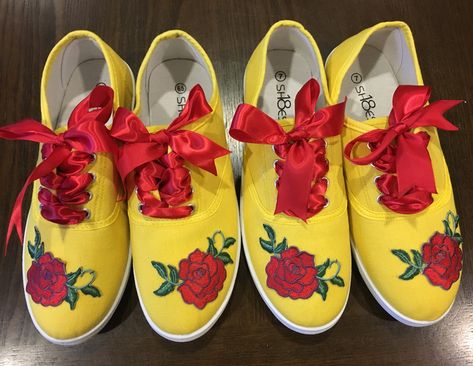 Beauty and the Beast Sneakers Beauty And The Beast Wedding Theme, Beth Anne, Painting Stuff, Belle Beauty, Halloween 2023, Closet Goals, Shoe Closet, Diy Shoes, Dress Ideas