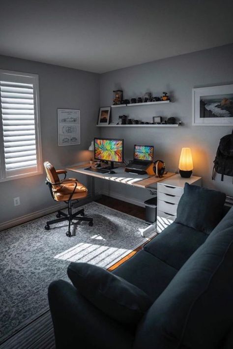 Comfortable Computer Chair, Cool Office Space, Home Studio Setup, Bedroom Setup, Home Office Setup, Office Setup, Room Setup, Remodel Bedroom, Home Room Design