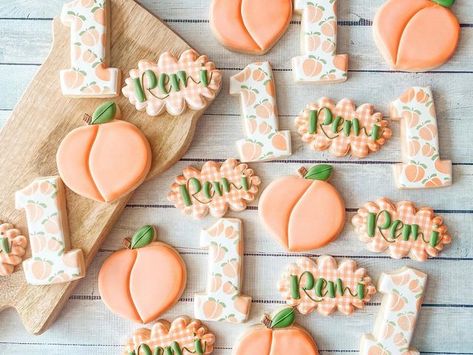 Peach Stencil, Peach First Birthday, One Sweet Peach, Peach Cookies, Baby First Birthday Themes, First Birthday Cookies, First Birthday Themes, Sweet Peach, Cute Cookies