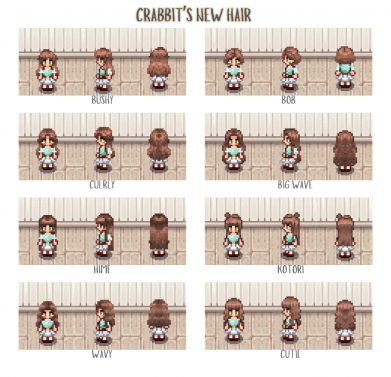 CRABBIT's new hair Stardew Valley Layout, Stardew Valley Tips, Stardew Valley Farms, Mod Hair, Pixel Art Games, Valley Girls, Stardew Valley, Bun Hairstyles, Animal Crossing