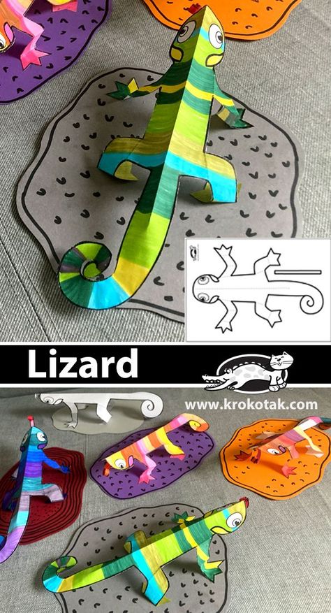 Lizard Craft, Vbs Crafts, Elementary Art Projects, Homeschool Art, Kindergarten Art, School Art Projects, Classroom Crafts, Camping Crafts, Camping Art