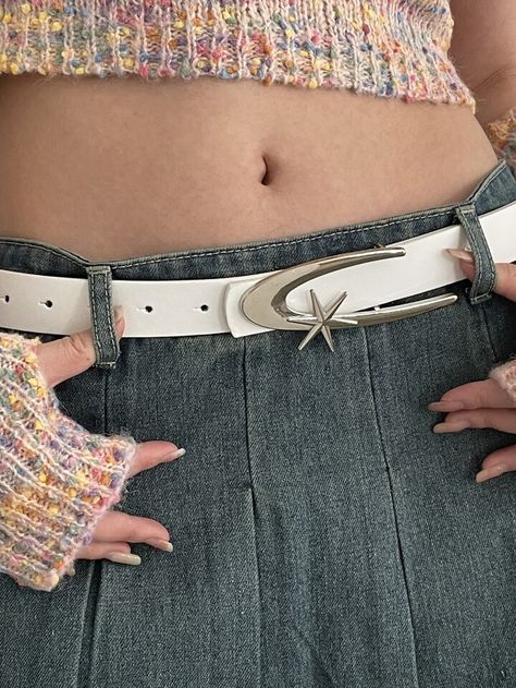 Cool Belts, Cool Belt, Trendy Belts, Y2k Belt, Star Decor, Fashion Belts, Jeans Casual, Metal Buttons, White Collar