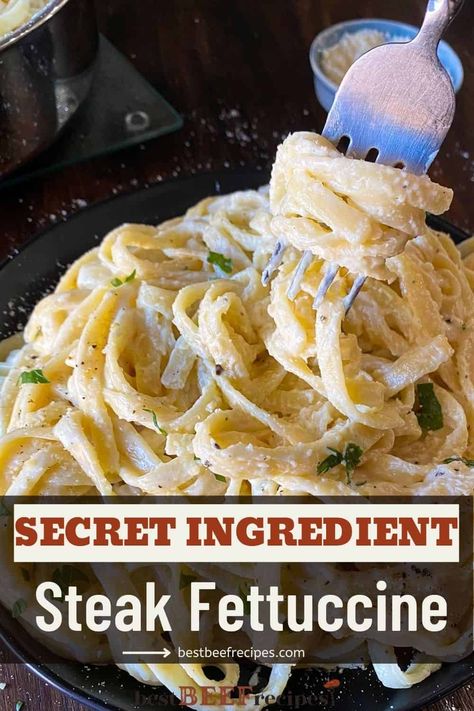 Beef Fettuccine, Fettuccini With Steak, Ribeye Pasta Recipes, Steak Alfredo Pasta Recipes Easy, Fettucini Sauce, Steak And Pasta Dinner Ideas, Steak And Alfredo Pasta, Creamy Steak Fettuccine, Steak Alfredo Pasta Recipes