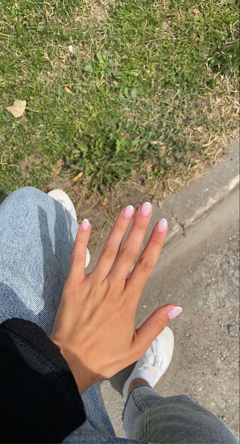 Short Round Nail Inspiration, Regular Mani And Pedi, Xs Short Round Nails, Simple Bridesmaids Nails, Short Acrylic Nail Inspo Simple, Short Dip Nails Round, Shortest Almond Nails, Short Round French Tip Nails Acrylics, Short Round Acrylic Nails Design Simple