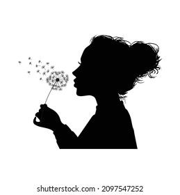 Woman Blowing Dandelion, Blow Me Dandelion, Blowing Dandelion Drawing, Dandelion Drawing, Blowing Dandelion, Dandelion Tattoo, Ap Studio Art, Girl Silhouette, Shadow Art