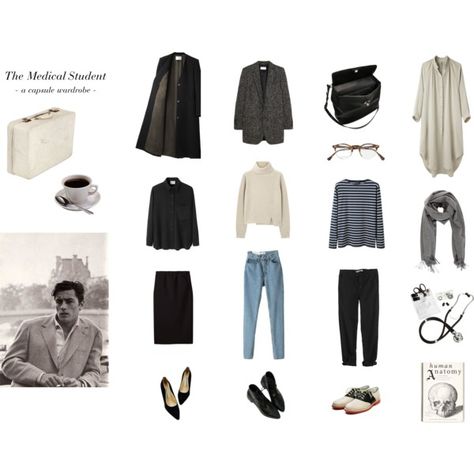 The Medical Student - a capsule wardrobe by ecchymosis on Polyvore featuring Raquel Allegra, Saint James, La GarÃ§onne Moderne, Proenza Schouler, Yves Saint Laurent, GG 750, Organic by John Patrick, Marni, Acne Studios and Rupert Sanderson Student Wardrobe, Medical Student Outfit, Coat Wardrobe, Student Outfit, College Outfits Women, College Outfits Spring, Pa School, Core Wardrobe, Zeta Jones