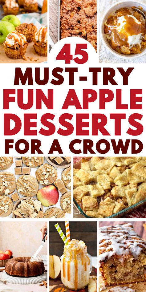 Cozy apple desserts for fall and Thanksgiving, such as cookies, pies, cheesecakes, blondies, quick breads, apple crisp and cakes with fresh apples. Autumn Apple Desserts, Fun Apple Recipes, Fall Apple Treats, Fall Dessert Bars Easy, September Recipes Dessert, Apple Themed Desserts, Fall Festival Dessert Ideas, Best Apple Desserts Recipes, Apple Desserts For A Crowd