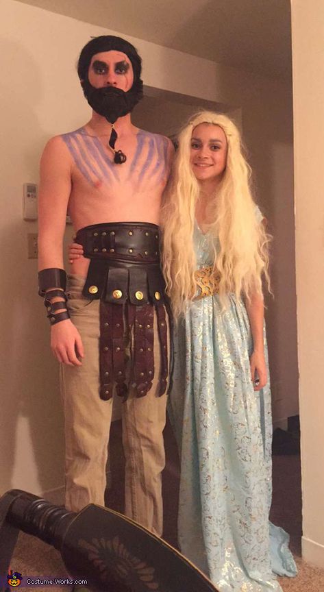 Carly: My boyfriend really likes Game of Thrones and actually has a celebrity crush on Daenerys (haha) So for fun, we went to a Halloween store to try on costumes and... Daenerys Halloween Costume, Targaryen Costume, Daenerys Targaryen Costume, Native American Halloween Costume, 2015 Halloween Costumes, Girl Group Costumes, Costumes For Couples, Roman Costume, Couple Halloween Costumes For Adults