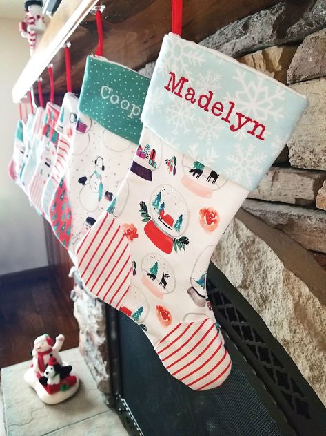 Personalized Stockings Diy, Knitted Christmas Stocking Patterns, Christmas Stocking Tutorial, Cute Christmas Stockings, Family Christmas Stockings, Diy Stockings, Christmas Stockings Diy, Christmas Stocking Pattern, Handmade Stocking