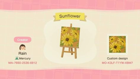 Riley Animal, Acnh Sunflower, Acnh Springcore, Acnh Spring, Animal Crossing Custom Designs, Cottagecore Animal Crossing, Ac Ideas, Acnh Patterns, Flag Code