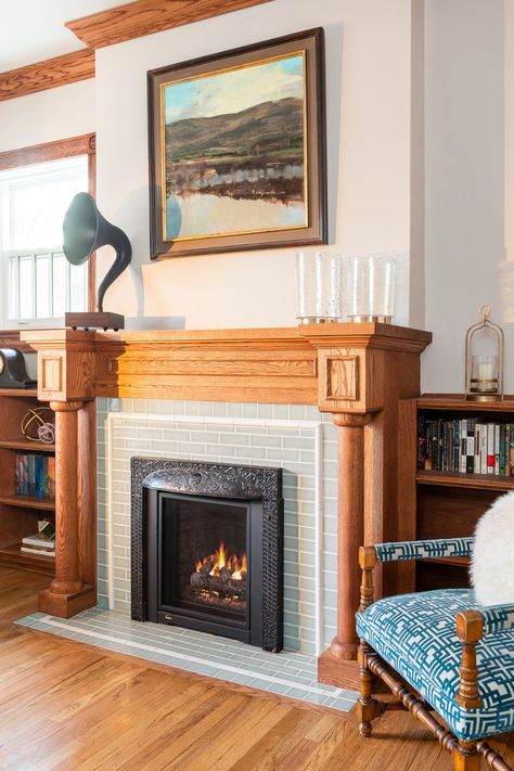 Classic Craftsman Fireplace Tiles - Craftsman - Living Room - Denver - by Fireclay Tile | Houzz Arts And Crafts Living Room, Victorian Fireplaces, Hexagon Tile Backsplash, Blue Kitchen Tiles, Craftsman Living Room, Craftsman Fireplace, Patterned Kitchen Tiles, Fireplace Tiles, Glazed Brick