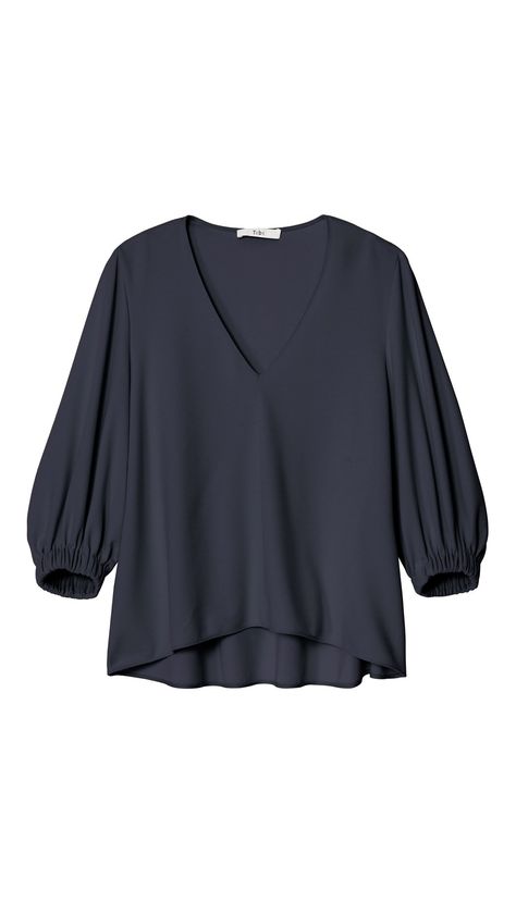 TIBI Structured Crepe Trapeze Top. #tibi #cloth #all Trapeze Top, Statement Sleeves, Tailored Pants, Cropped Pants, Classic Black, Bell Sleeve Top, Tunic Tops, Long Sleeve Blouse, Womens Tops