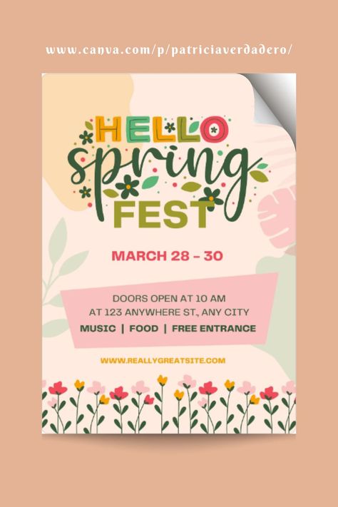 Follow us on our Canva profile for more Event Posters for Free and Pro Templates! 🥰 #Canva #Template #Art #Poster #GraphicDesign #Event #Editable #Design #Graphics Event Poster Template, Event Posters, Hello March, Spring Event, Cute Spring, Event Poster, Hello Spring, Spring Festival, Green And Pink