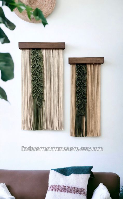 Thanks so much for visiting our store, we make macrame products in various colors, sizes, styles, all 100% natural materials, pure soft cotton cords with clean color and no bad smell at all ^^ Macrame Leaf Vine Wall Hanging a stunning blend of Minimalist Wall Art and Modern Macrame. With unique design, you could hang it Over The Head of A Bed or Modern Farmhouse or Baby Crib or near a window for adding a cozy touch to your living it's the perfect addition to your home, office, or bedroom decor. Yarn Leaf, Tropical House Decor, Macrame Leaf Wall Hanging, Macrame Wall Hanging Ideas, Macrame Products, Leaf Wall Decor, Wall Art Macrame, Macrame Leaf, Fiber Wall Hanging