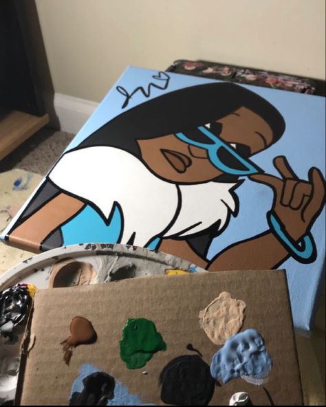 People Canvas Painting, Penny Proud Painting Canvas, Penny Proud Painting, Proud Family Paintings, Black Cartoon Paintings, Boondocks Canvas Painting, Canvas Painting Ideas Cartoon, Bratz Paintings Canvas, Boujee Paintings