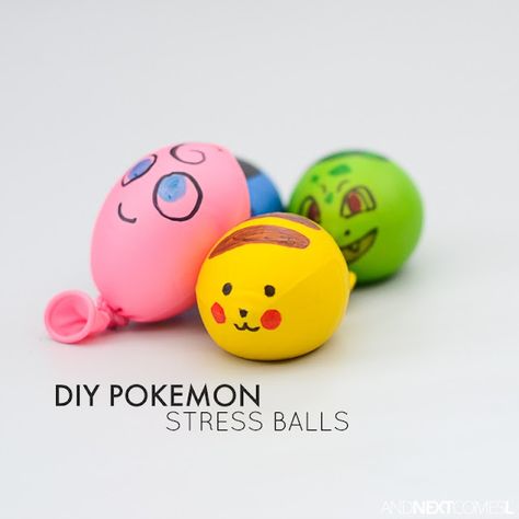 Easy DIY Pokemon inspired stress balls for kids from And Next Comes L Pokemon Card Template, Pokemon Printables, Easy Pokemon, Diy Stressball, Diy Pokemon, Pokemon Diy, Pokemon Craft, Pokemon Birthday Party, Popular Crafts