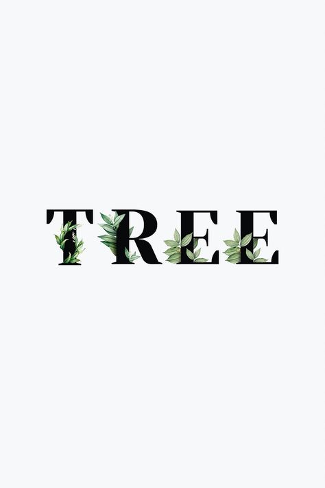 Botanical TREE vector word black typography | free image by rawpixel.com / Aum Logo Commission, Tree Typography, Tree Psd, Animal Adventures, Forest Logo, Green Land, Jungle Tree, Black Typography, Book Poster