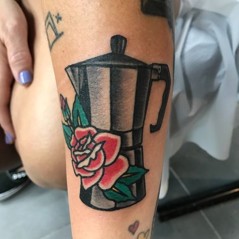 #cafezinho #coffee #coffeepot #cafetera | Feb 28th 2017 | 341084 Cafecito Tattoo, American Traditional Coffee Tattoo, Moka Pot Tattoo, Traditional Coffee Tattoo, Coffee Pot Tattoo, Trad Sleeve, Baker Tattoo, Joe Baker, Vessel Art