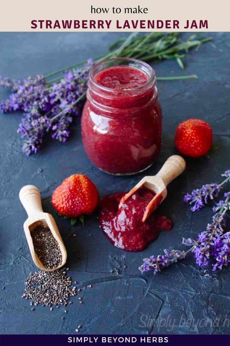 strawberry lavender jam recipe Strawberry Lavender, Lavender Jam, Strawberry Chia Jam, Lavender Recipes, Jam Recipes Homemade, Chia Jam, Herb Recipes, Jam And Jelly, Jelly Recipes