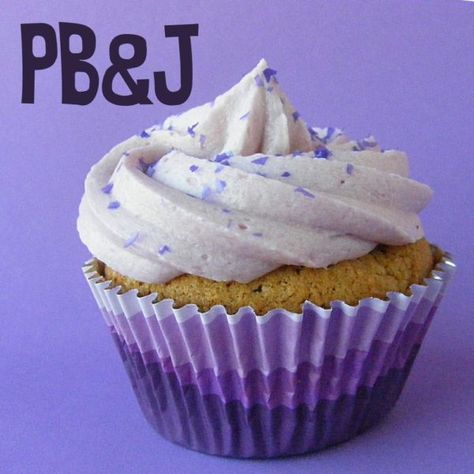 Peanut Butter and Jelly Cupcakes - recipe from Shiny Happy World Concord Grape Jam, Peanut Butter And Jelly Cupcakes, Jelly Cupcakes, Jo Loves, Grape Jam, Peanut Butter Cupcakes, Butter Cupcakes, Cupcake Pans, 4th Of July Desserts