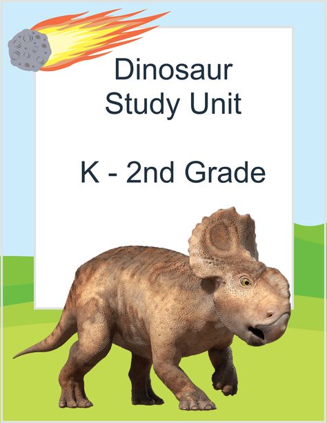 List of Dinosaur Study Unit ideas for kindergarten, first grade, and second grade students. Dinosaur Unit Study First Grade, Dinosaur Props, Dinosaurs Kindergarten, Dinosaur Unit Study, Dino Fossils, Dinosaur Lesson, Ideas For Kindergarten, Dinosaur Facts, Time To Study