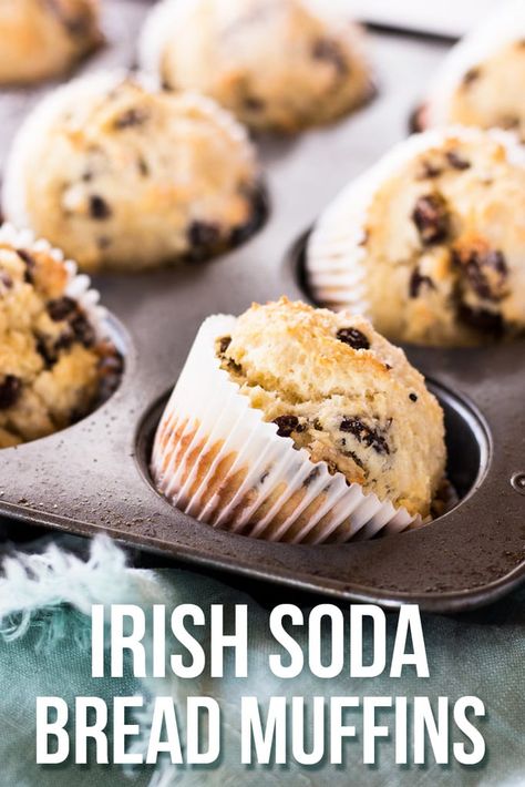 Soda Bread Muffins, Irish Soda Bread Muffins, Muffins Blueberry, Muffins Breakfast, Irish Soda Bread Recipe, Baked Recipes, St Patricks Day Food, Bread Muffins, Healthy Muffin Recipes