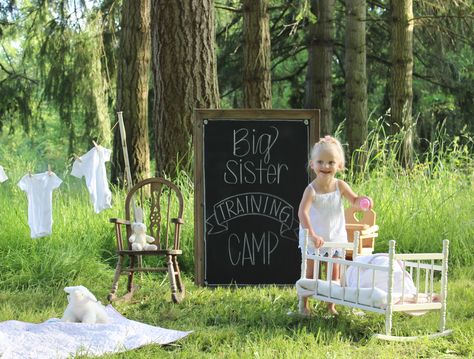 Big Sister Camp Announcement, Big Sister Training Camp Announcement, Big Sister Training Announcement, Big Sister Training Camp, Baby Number 2 Announcement, Third Baby Announcements, Rainbow Baby Photography, 2nd Pregnancy Announcements, Baby 2 Announcement